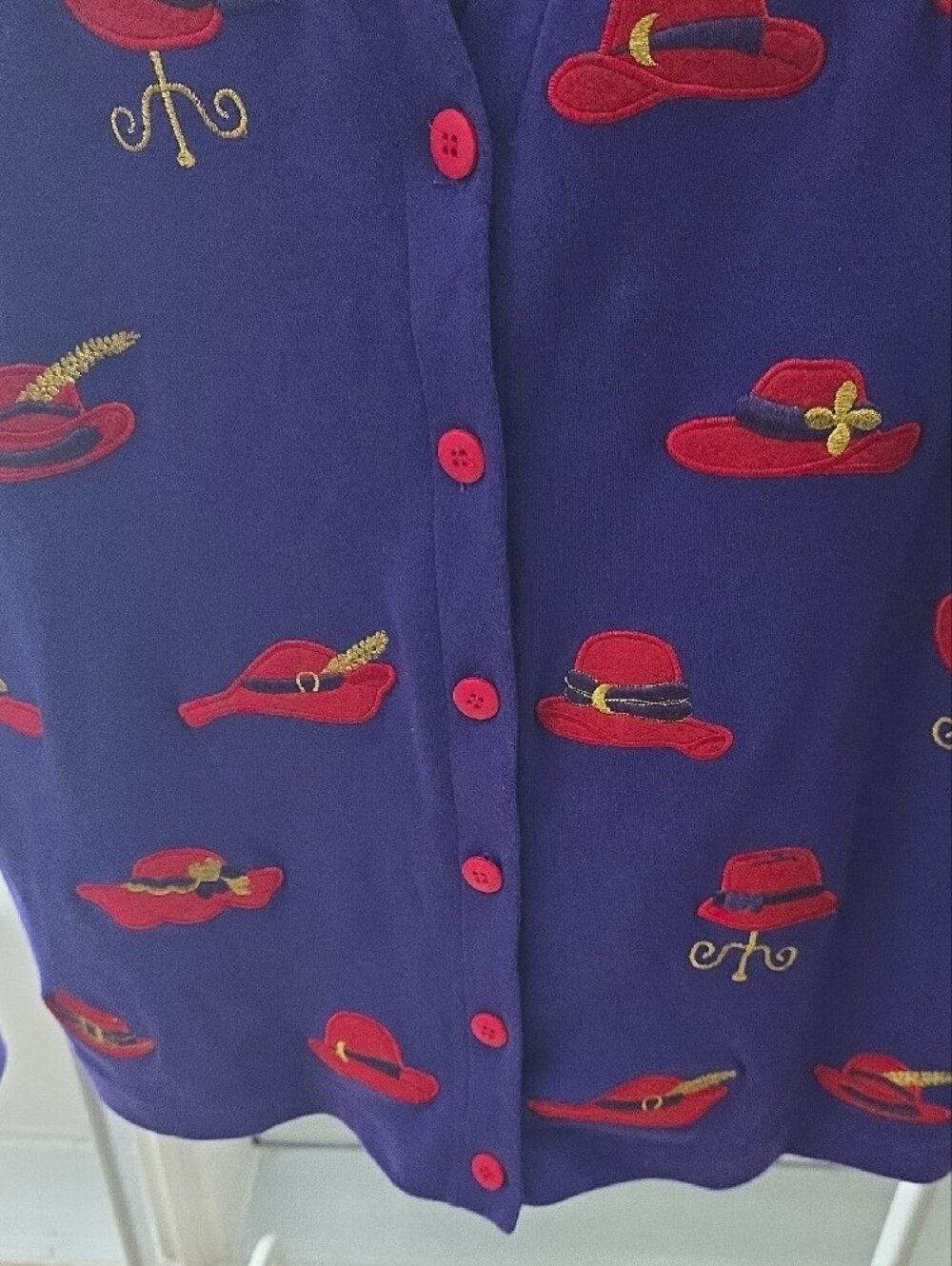 Vintage Bobbie C Novelty Purple Button-Front Cardigan Sweater XL - Picture 6 of 8